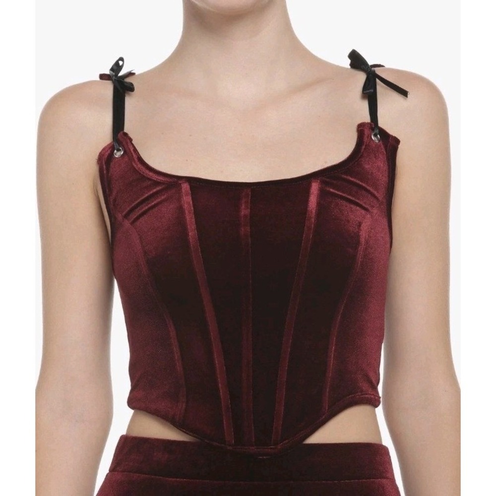 Cosmic Aura Women XL Velvet Lace-Up Corset Tank Top Scoop Neck Sexy Renaissance